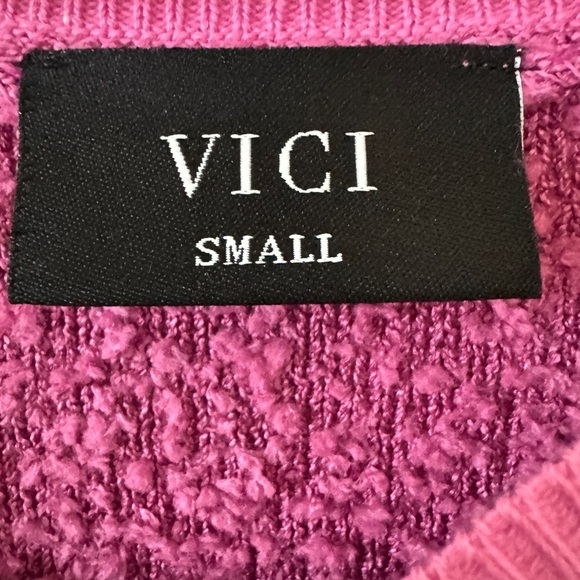 VICI Textured Fuchsia Bubble Sleeve Sweater Small Cozy Knit NWOT Fall Holiday - Picture 14 of 16